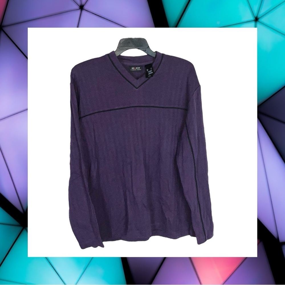 Axcess New/Tag Dark Purple Plum L/S Shirt w Vertical Ribbing & Black Trim Men Sm